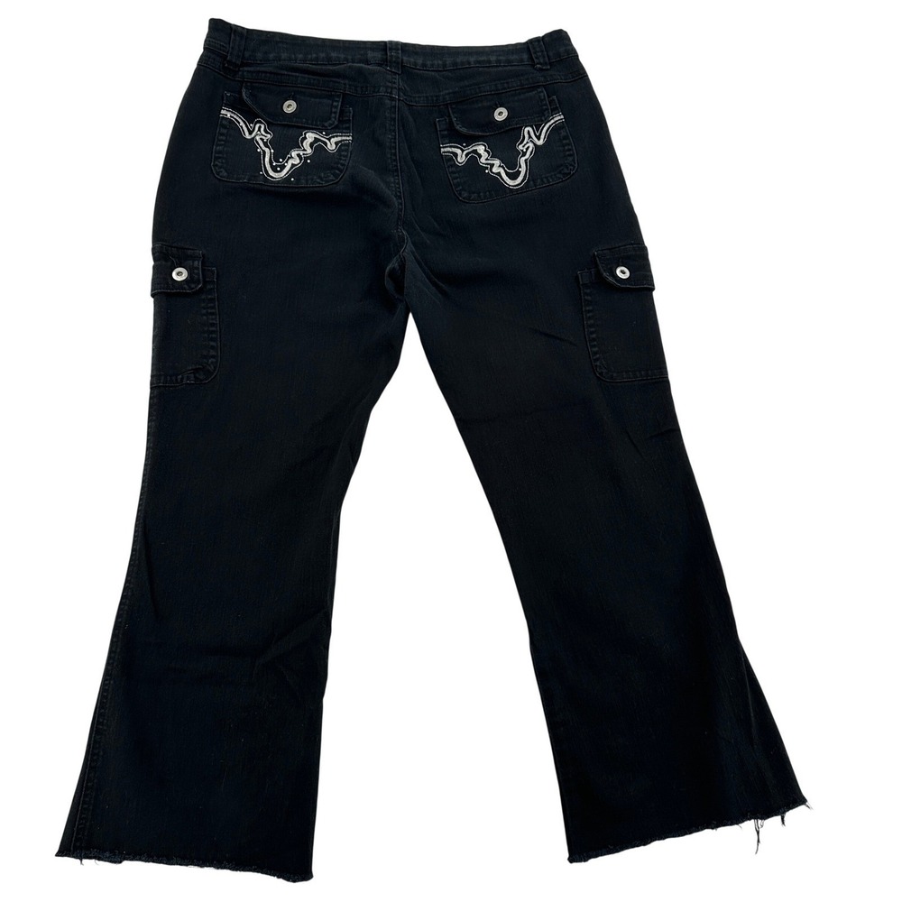 Apollo Jeans Black Cargo Pants Frayed Hem Embroidered Y2K Streetwear Women 17/18
